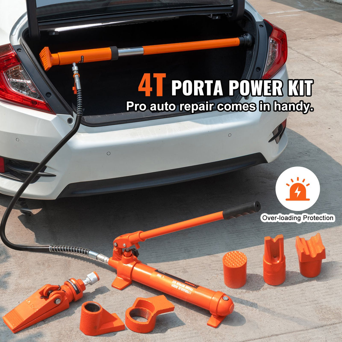 VEVOR 4 Ton Porta Power Kit, Portable Hydraulic Jack with 3.9 ft/1.2 m Oil Hose, Auto Body Frame Repair Kit with Storage Case for Car Repair, Truck, Farm (8800 LBS)