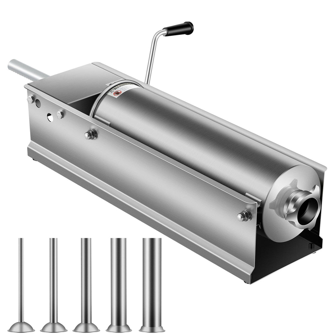 VEVOR Manual Sausage Stuffer, 7 L / 15 LBS Horizontal Sausage Machine, Dual-Speed Meat Stuffer, Made of Food-Grade 304 Stainless Steel, Includes 5 Stuffing Tubes, for Home Kitchen Restaurant Commercia