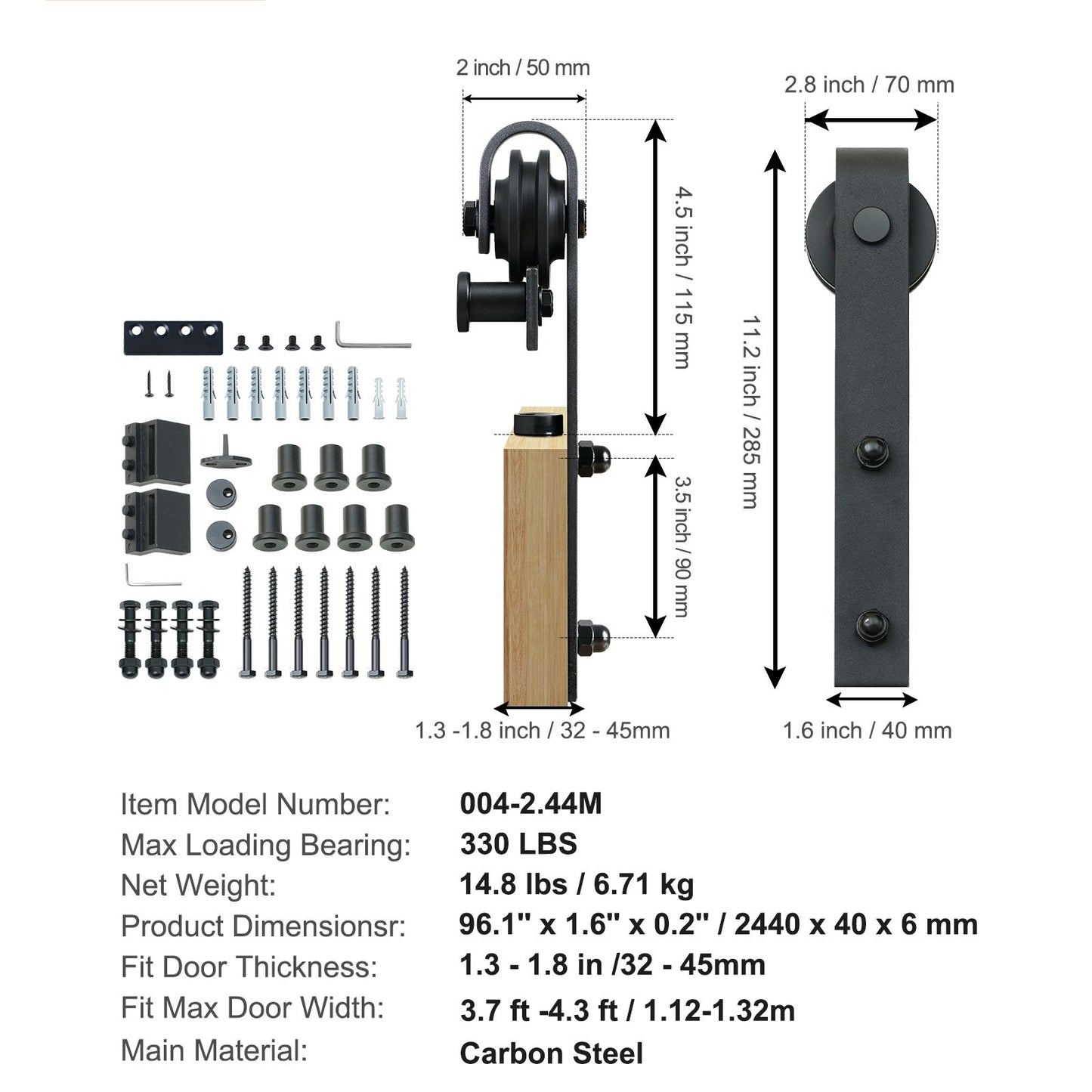 VEVOR 8FT Sliding Barn Door Hardware Closet Track Kit for Single Door J Hanger