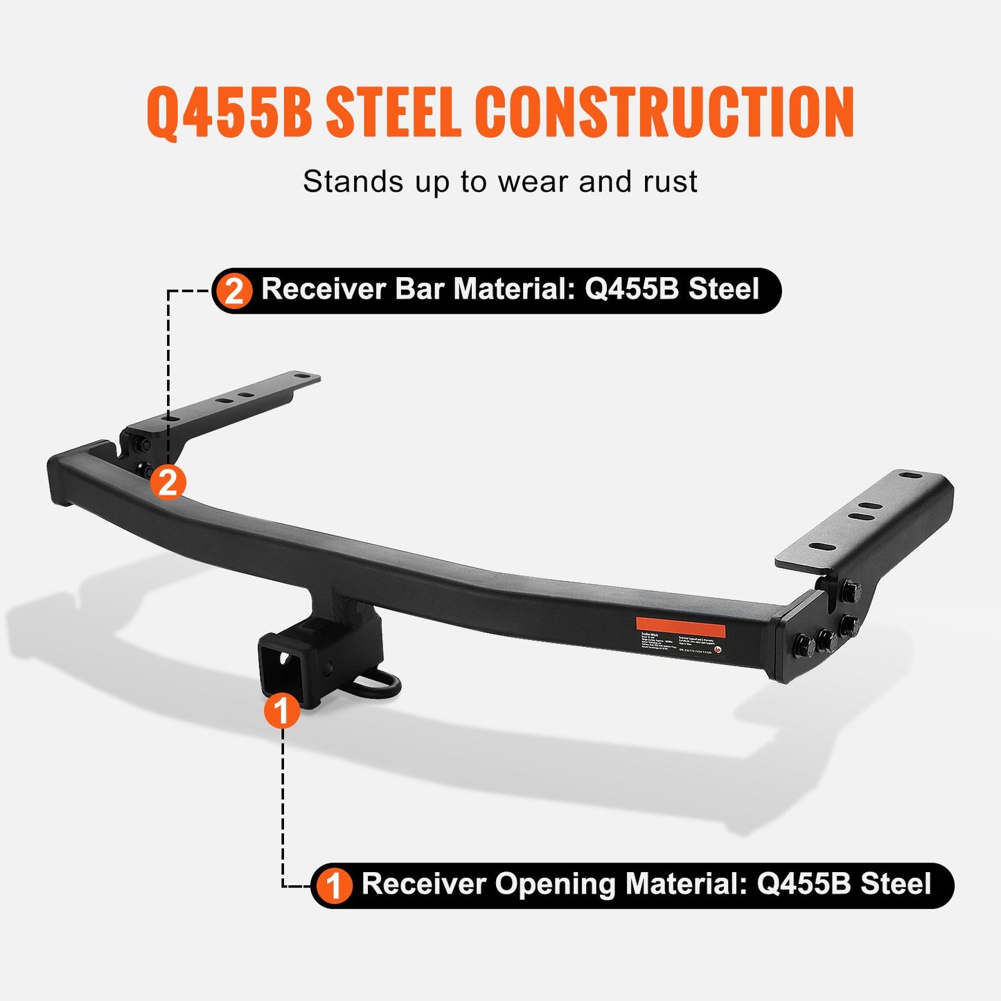 VEVOR Class 3 Trailer Hitch, 2-Inch Receiver, Q455B Steel Tube Frame, Compatible with 2020-2023 Toyota Highlander, Multi-Fit Hitch to Receive Ball Mount, Cargo Carrier, Bike Rack, and Tow Hook, Black