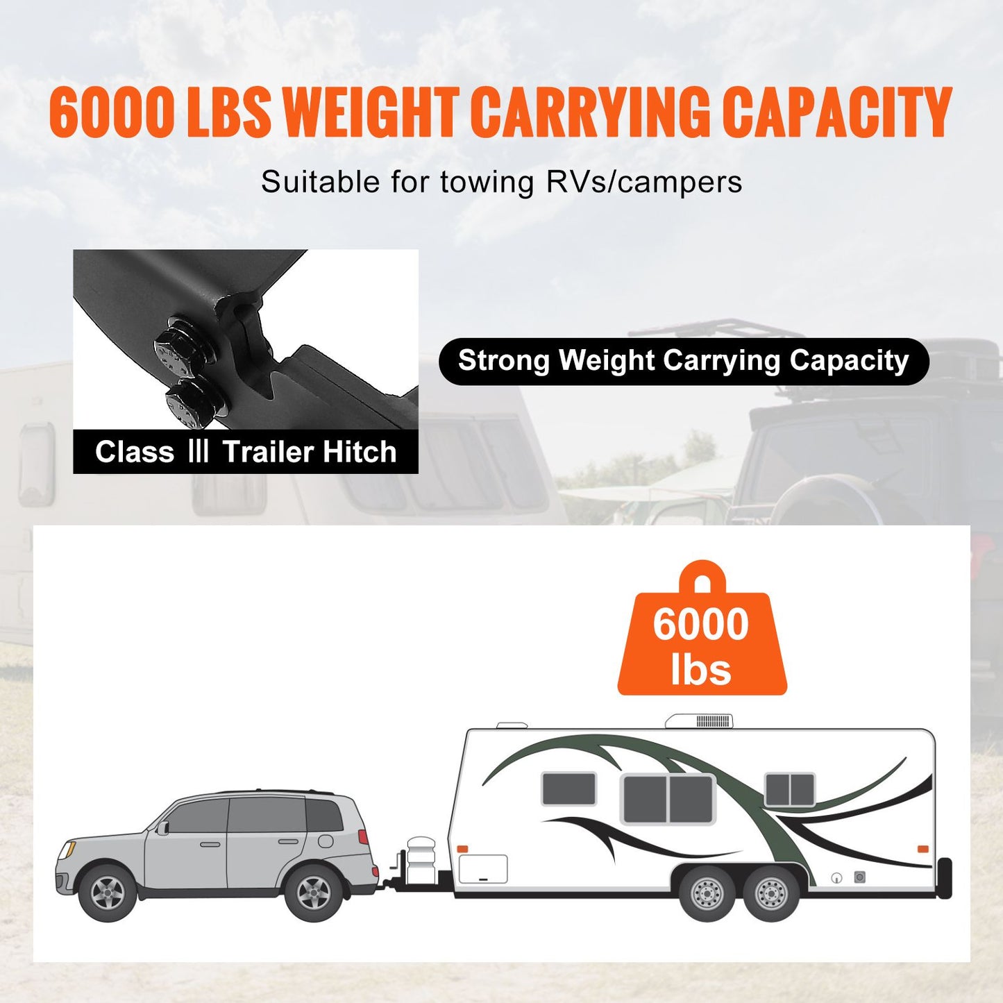 VEVOR Class 3 Trailer Hitch, 2-Inch Receiver, Q455B Steel Tube Frame, Compatible with 2020-2023 Toyota Highlander, Multi-Fit Hitch to Receive Ball Mount, Cargo Carrier, Bike Rack, and Tow Hook, Black