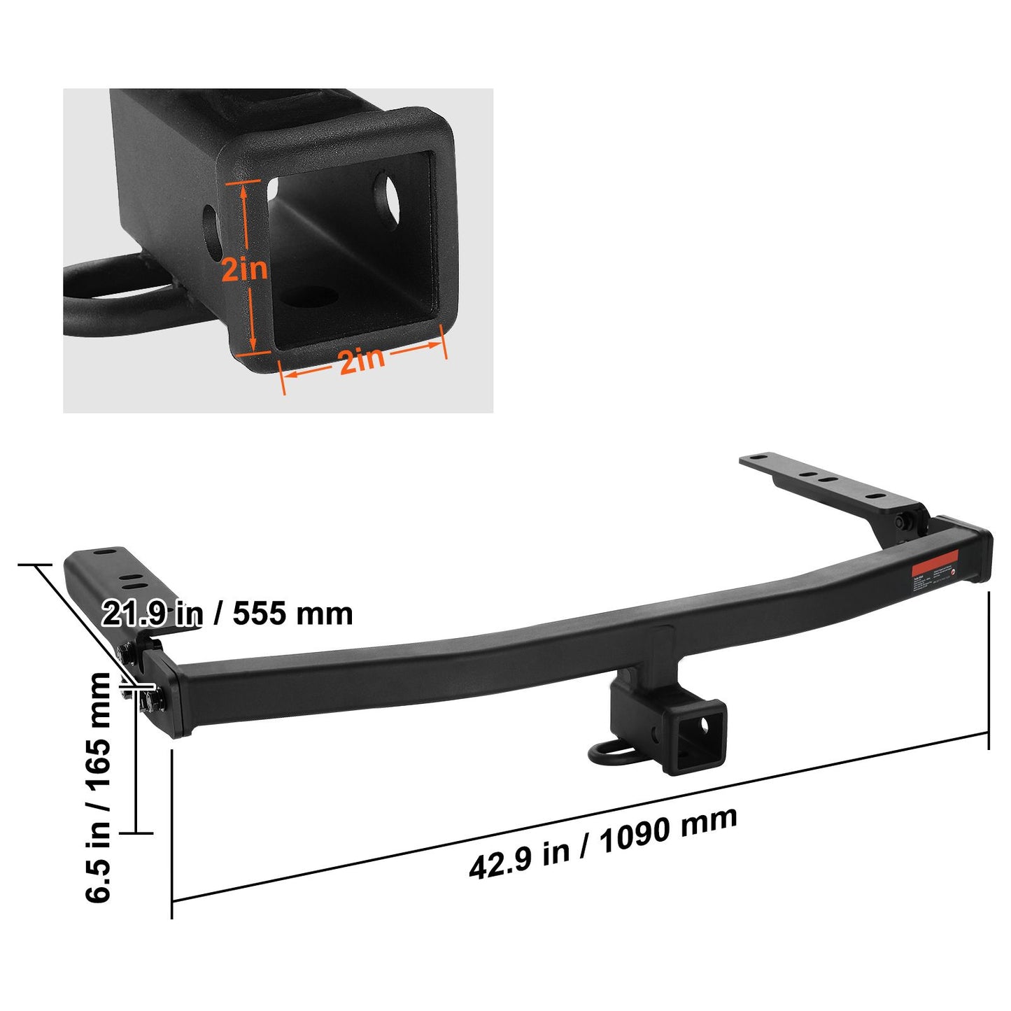 VEVOR Class 3 Trailer Hitch, 2-Inch Receiver, Q455B Steel Tube Frame, Compatible with 2020-2023 Toyota Highlander, Multi-Fit Hitch to Receive Ball Mount, Cargo Carrier, Bike Rack, and Tow Hook, Black