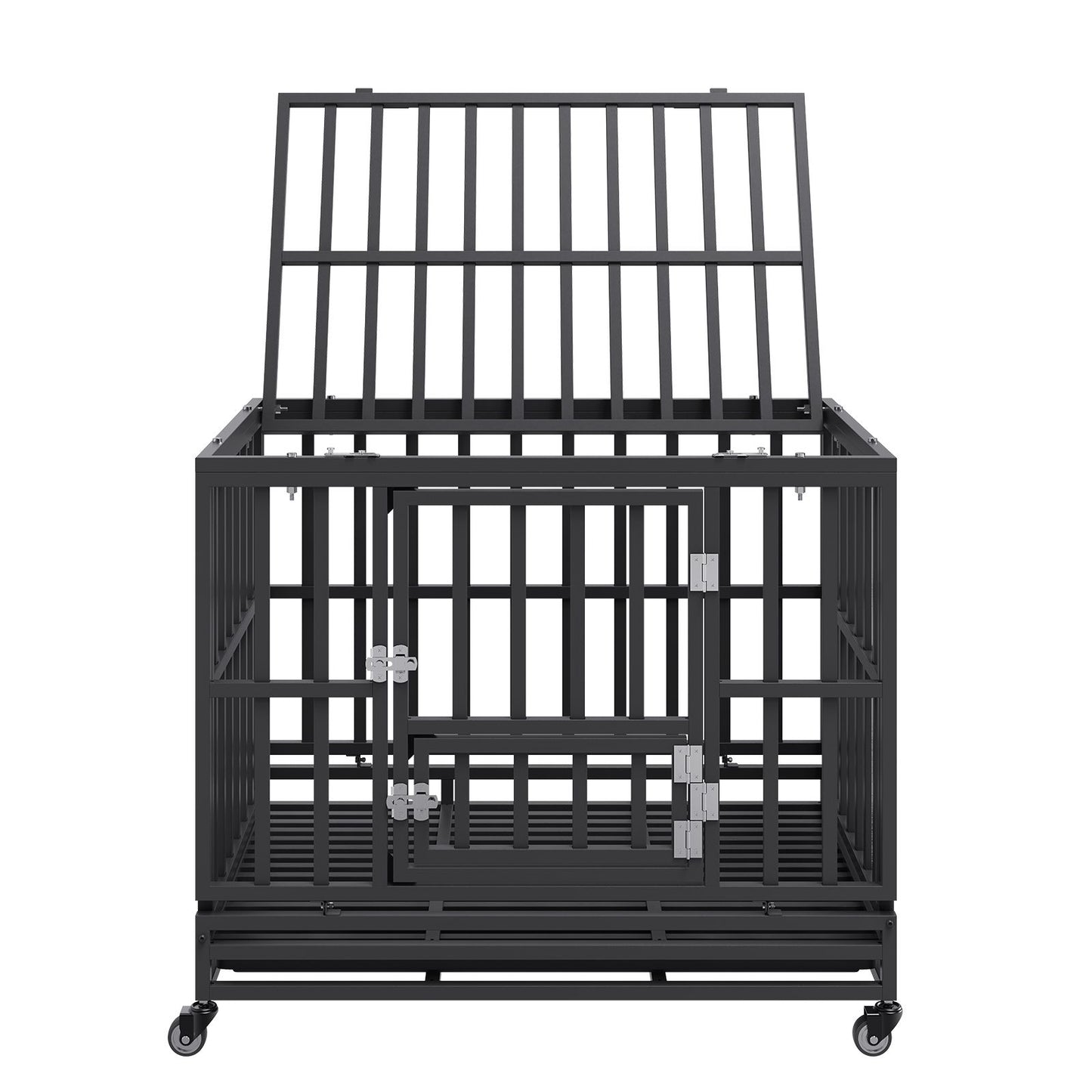 VEVOR Heavy Duty Dog Crate 38 in Metal Dog Kennel with Wheels and Removable Tray