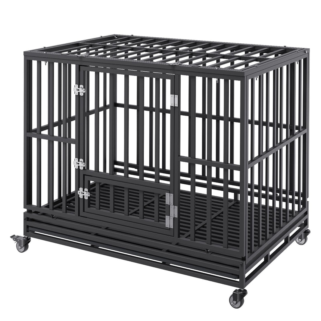 VEVOR 47 Inch Heavy Duty Dog Crate, Indestructible Dog Crate, 3-Door Heavy Duty Dog Kennel for Medium to Large Dogs with Lockable Wheels and Removable Tray, High Anxiety Dog Crate for Indoor & Outdoor