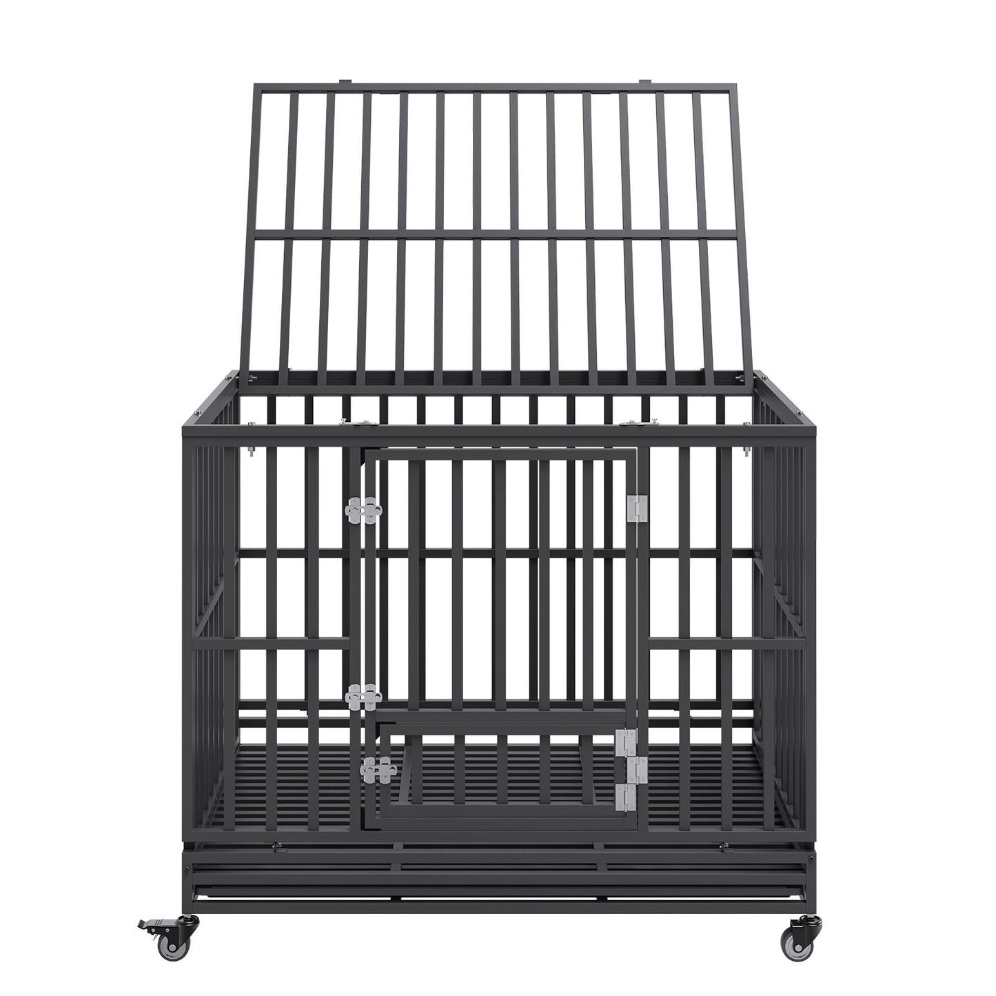 VEVOR 47 Inch Heavy Duty Dog Crate, Indestructible Dog Crate, 3-Door Heavy Duty Dog Kennel for Medium to Large Dogs with Lockable Wheels and Removable Tray, High Anxiety Dog Crate for Indoor & Outdoor