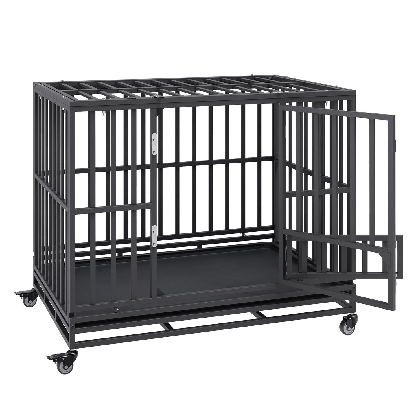 VEVOR 47 Inch Heavy Duty Dog Crate, Indestructible Dog Crate, 3-Door Heavy Duty Dog Kennel for Medium to Large Dogs with Lockable Wheels and Removable Tray, High Anxiety Dog Crate for Indoor & Outdoor