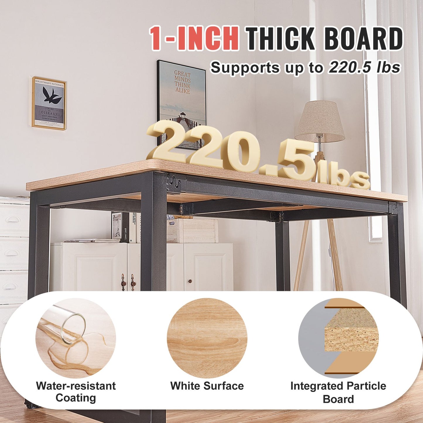 VEVOR Table Top, 55" x 27.6" x 1", 220.5 lbs Load Capacity, Universal One-Piece Particle Board Desktop for Height Adjustable Electric Standing Desk Frame, Rectangular Countertop for Home & Office Desk