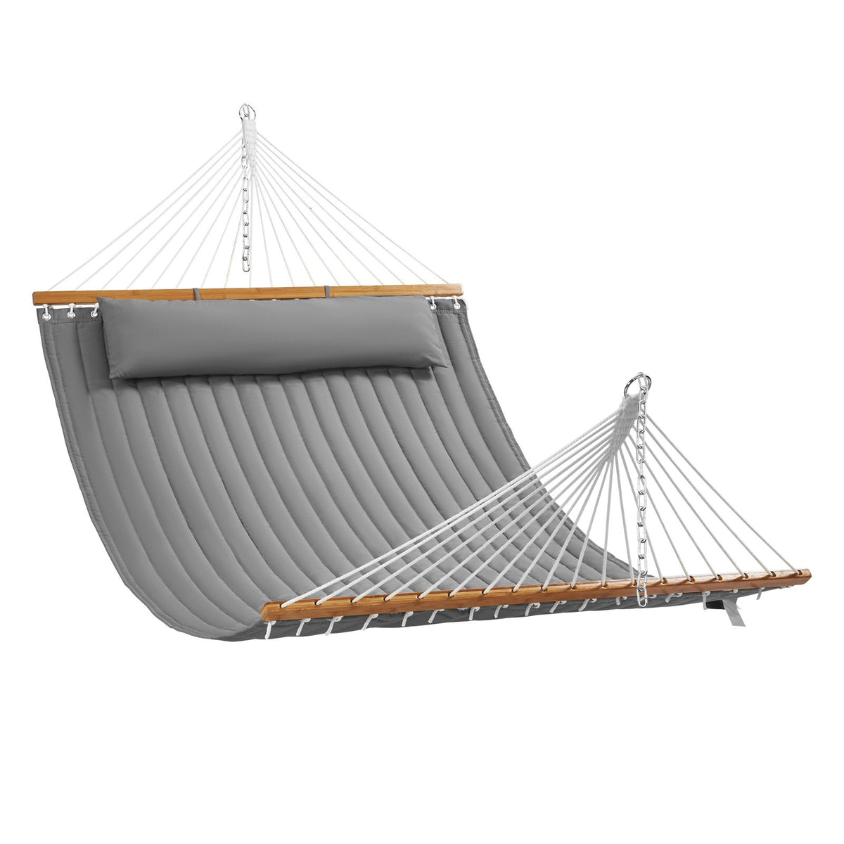 VEVOR Double Quilted Fabric Hammock, 12 FT Double Hammock with Hardwood Spreader Bars, 2 Person Quilted Hammock with Detachable Pillow and Chains for Camping Outdoor Patio Yard Beach, 480 lbs Capacity