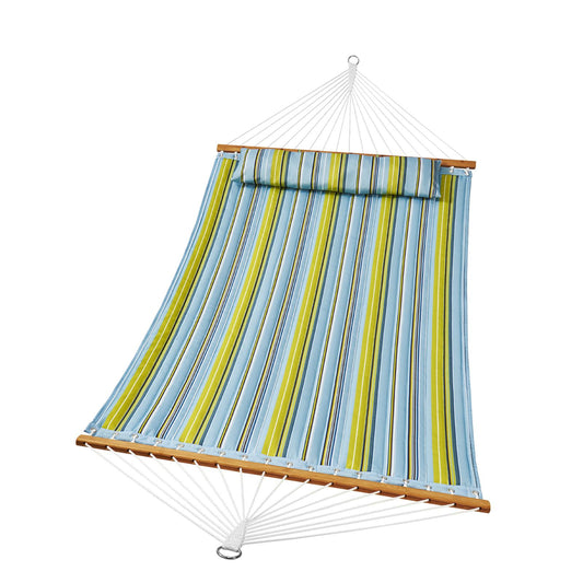 VEVOR Double Quilted Fabric Hammock, 12 FT Double Hammock with Hardwood Spreader Bars, 2 Person Quilted Hammock with Detachable Pillow and Chains for Camping Outdoor Patio Yard Beach, 480 lbs Capacity