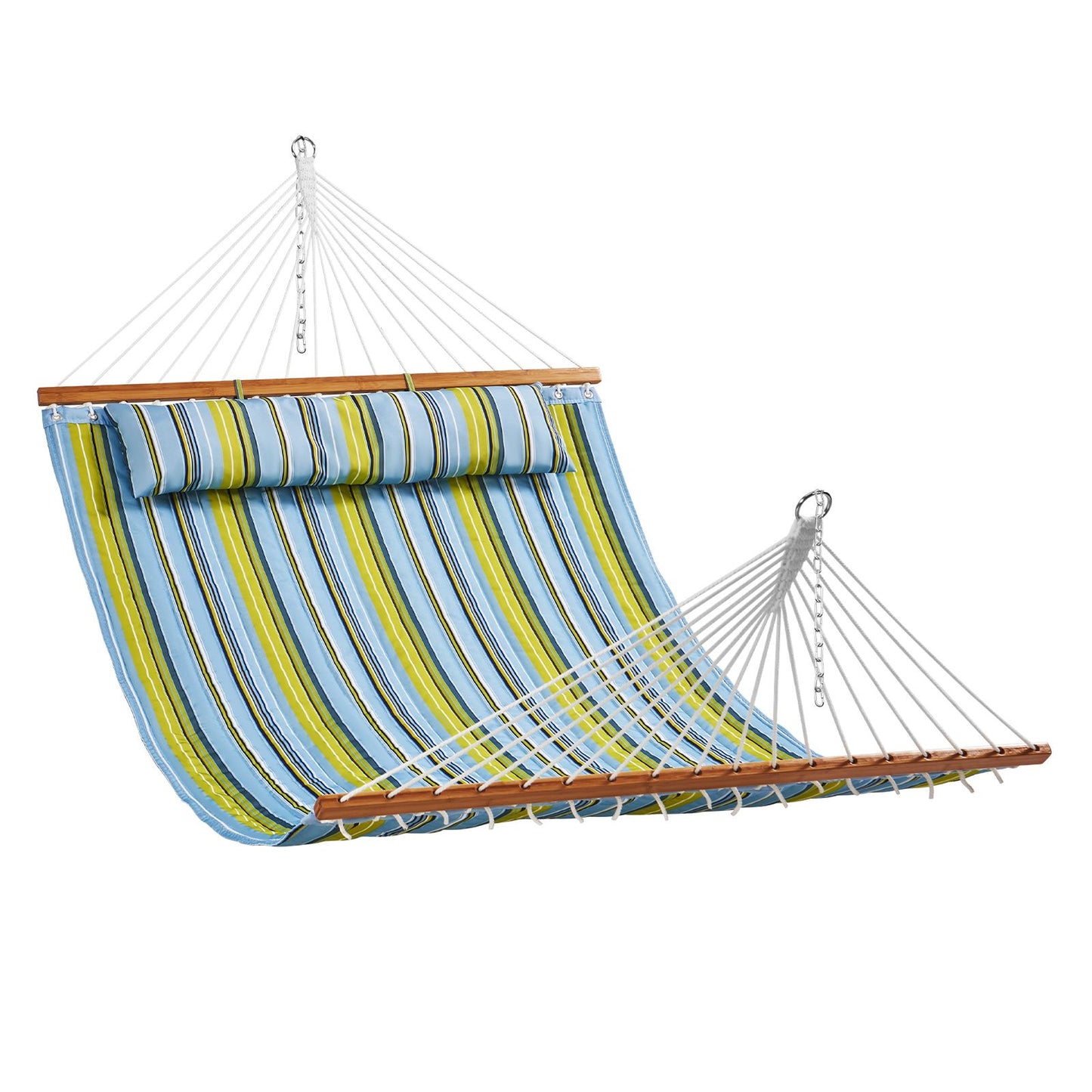 VEVOR Double Quilted Fabric Hammock, 12 FT Double Hammock with Hardwood Spreader Bars, 2 Person Quilted Hammock with Detachable Pillow and Chains for Camping Outdoor Patio Yard Beach, 480 lbs Capacity