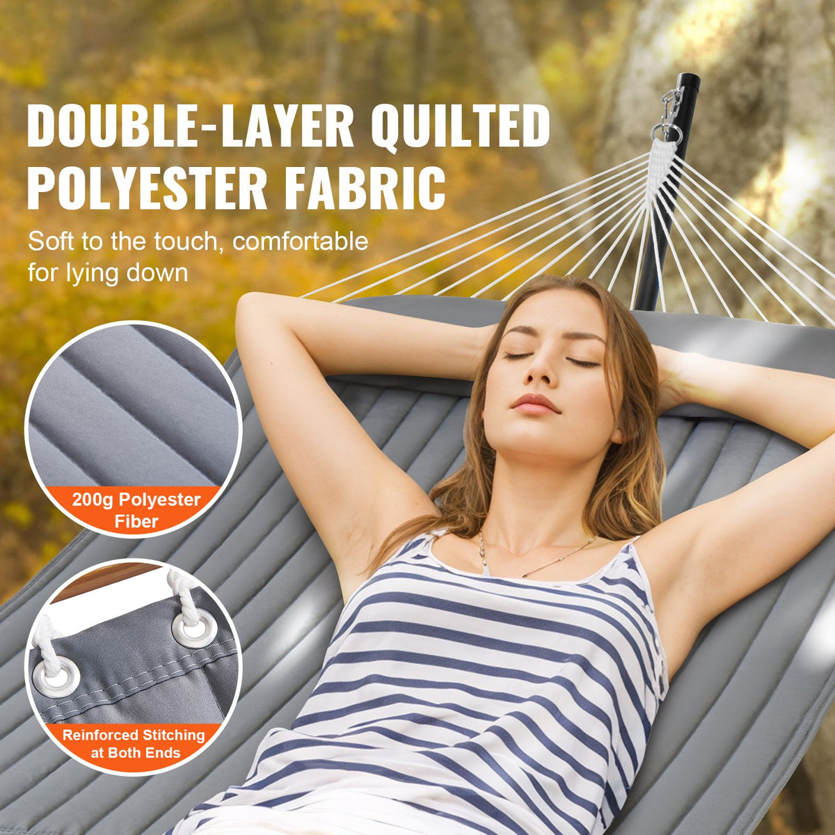 VEVOR Double Quilted Fabric Hammock Two Person Hammock with Stand 480lb Capacity
