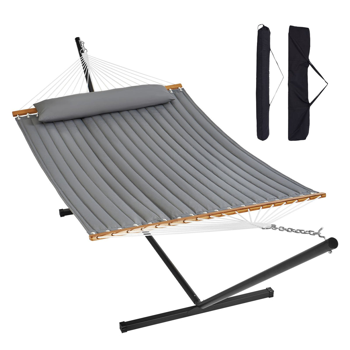 VEVOR Double Quilted Fabric Hammock Two Person Hammock with Stand 480lb Capacity