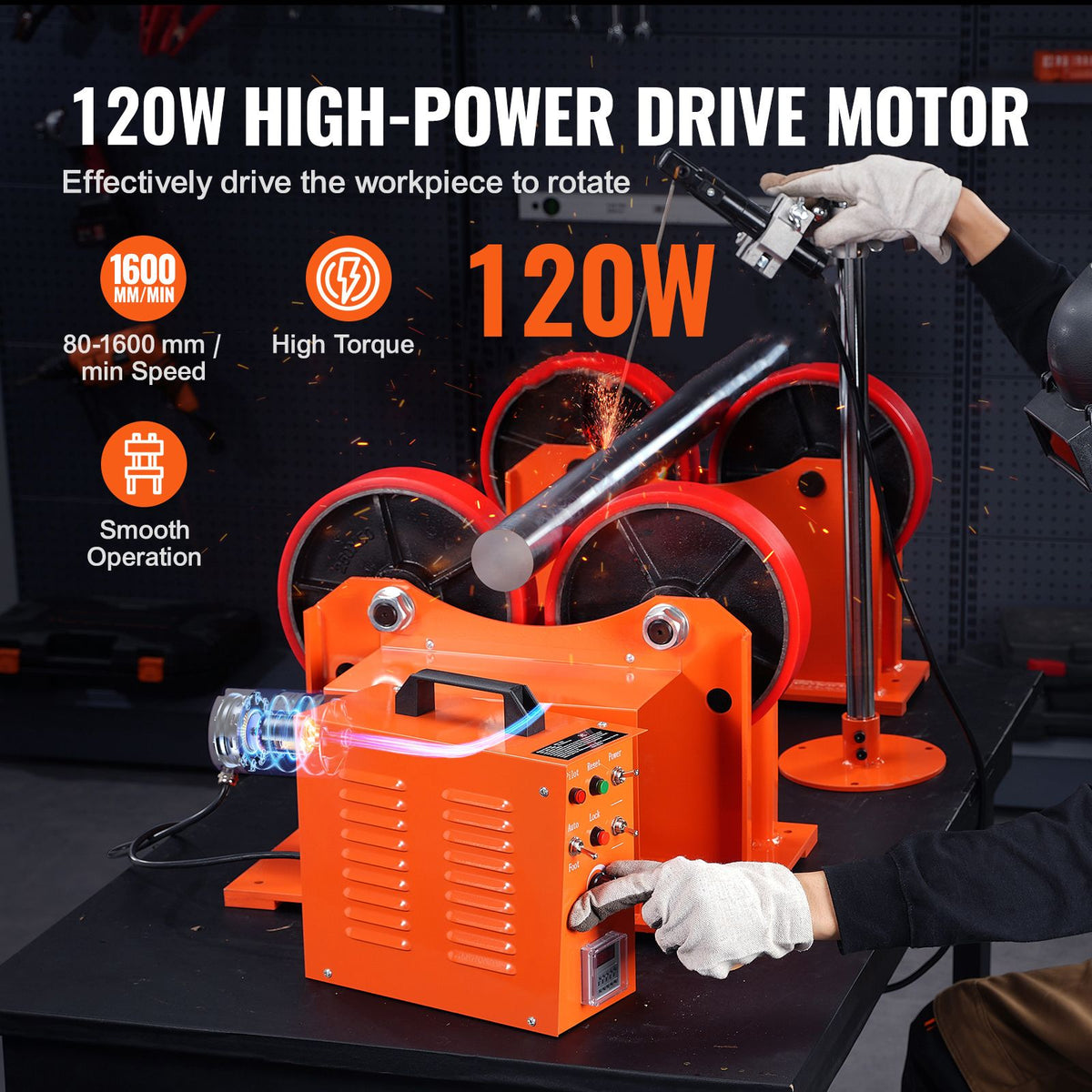 Turning Rolls Linkage Roller, 1000KG/2205LBS Loading Welding Turning Roll, 25-1400mm Diameter, 80-1600 mm/min Rotary Welding Positioner & Welding Torch Stand for Welding Equipment Support
