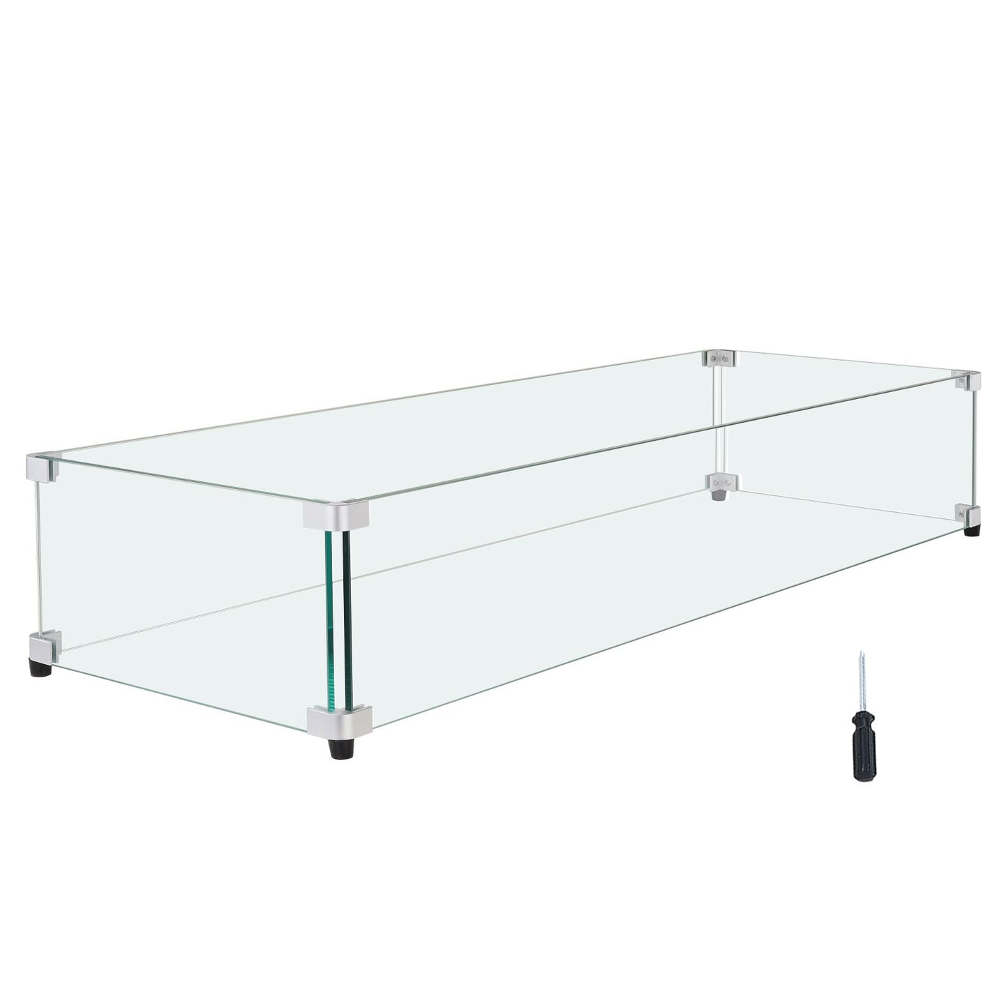 VEVOR Glass Wind Guard for Rectangular Fire Pit Table 924 x 417 x 191 mm, 8mm Thick and Sturdy Tempered Glass Panel with Hard Aluminum Corner Bracket & Rubber Feet, Easy to Assemble