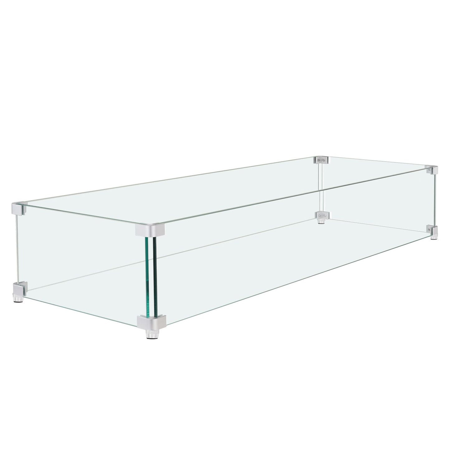 VEVOR Gas Fire Pit Wind Guard for Square Fire Table, 595 x 190 x 165 mm Clear Tempered Wind Guard for Firepits, 8mm Thick Square Glass Shield, Glass Panel with Hard Corner Bracket & Feet