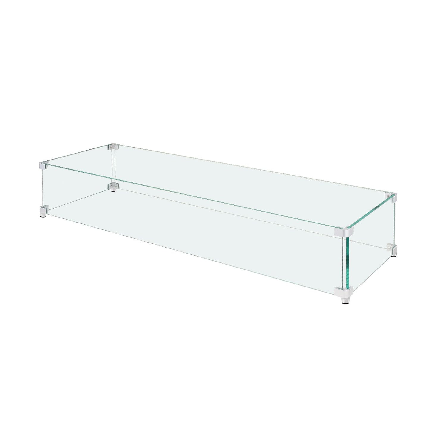 VEVOR Gas Fire Pit Wind Guard for Square Fire Table, 595 x 190 x 165 mm Clear Tempered Wind Guard for Firepits, 8mm Thick Square Glass Shield, Glass Panel with Hard Corner Bracket & Feet