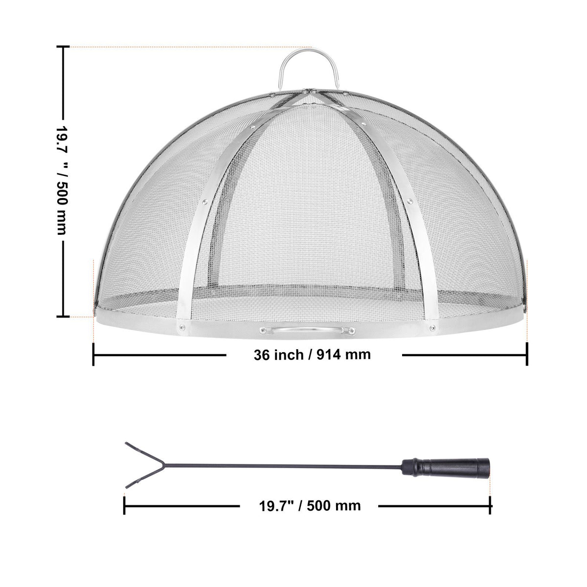VEVOR Fire Pit Spark Screen Round 36", Reinforced Heavy Duty Steel Metal Cover, Outdoor Firepit Lid, Easy-Opening Top Screen Covers Round with Ring Handle for Outdoor Patio Fire Pits Backyard