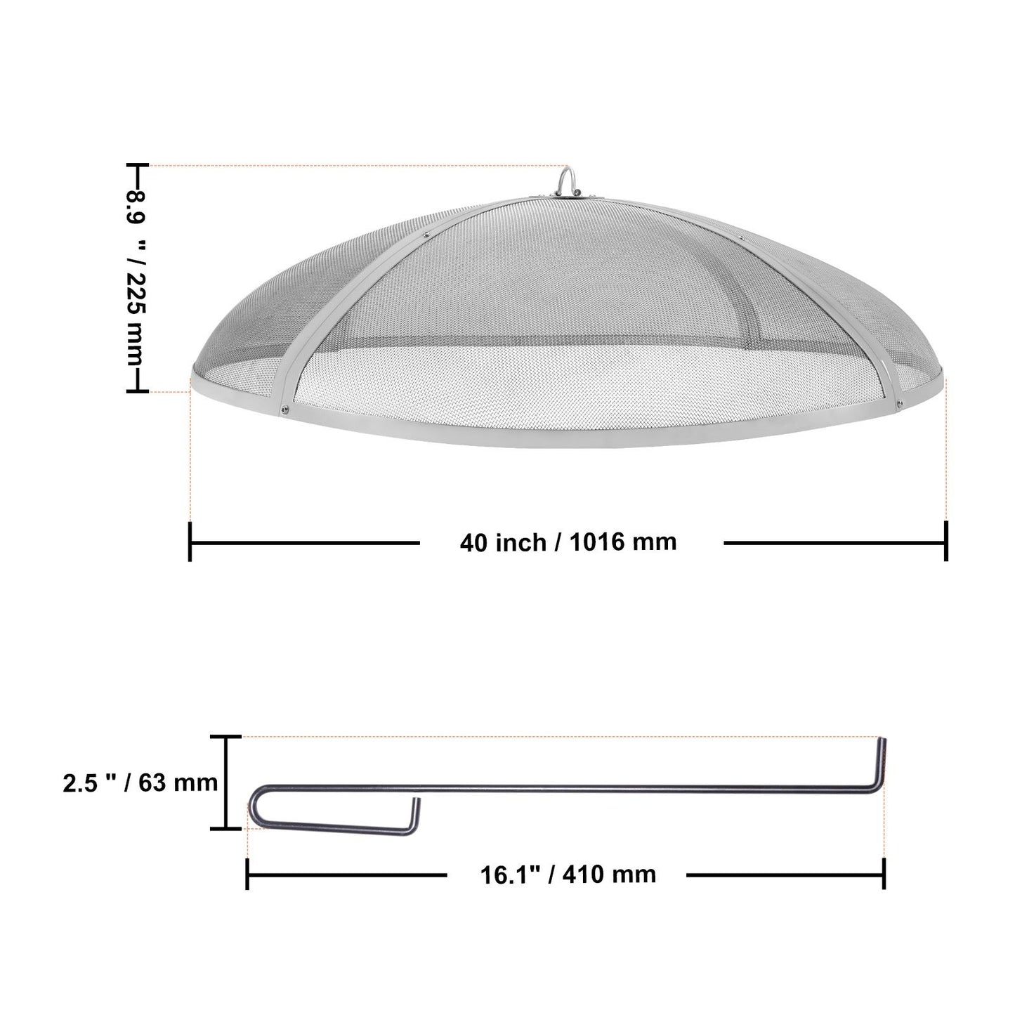 VEVOR Fire Pit Spark Screen Round 40", Reinforced Heavy Duty Steel Metal Cover, Outdoor Firepit Lid, Easy-Opening Top Screen Covers Round with Ring Handle for Outdoor Patio Fire Pits Backyard
