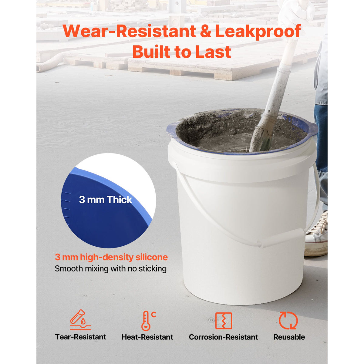 VEVOR 18.9L Bucket Liner for Concrete Mix, Reusable Silicone Mortar Bucket Liner for Thinset Paint Concrete Epoxy Mixing, Heavy-duty Grout Mixer Insert Tool with Graduated Measurements, Blue