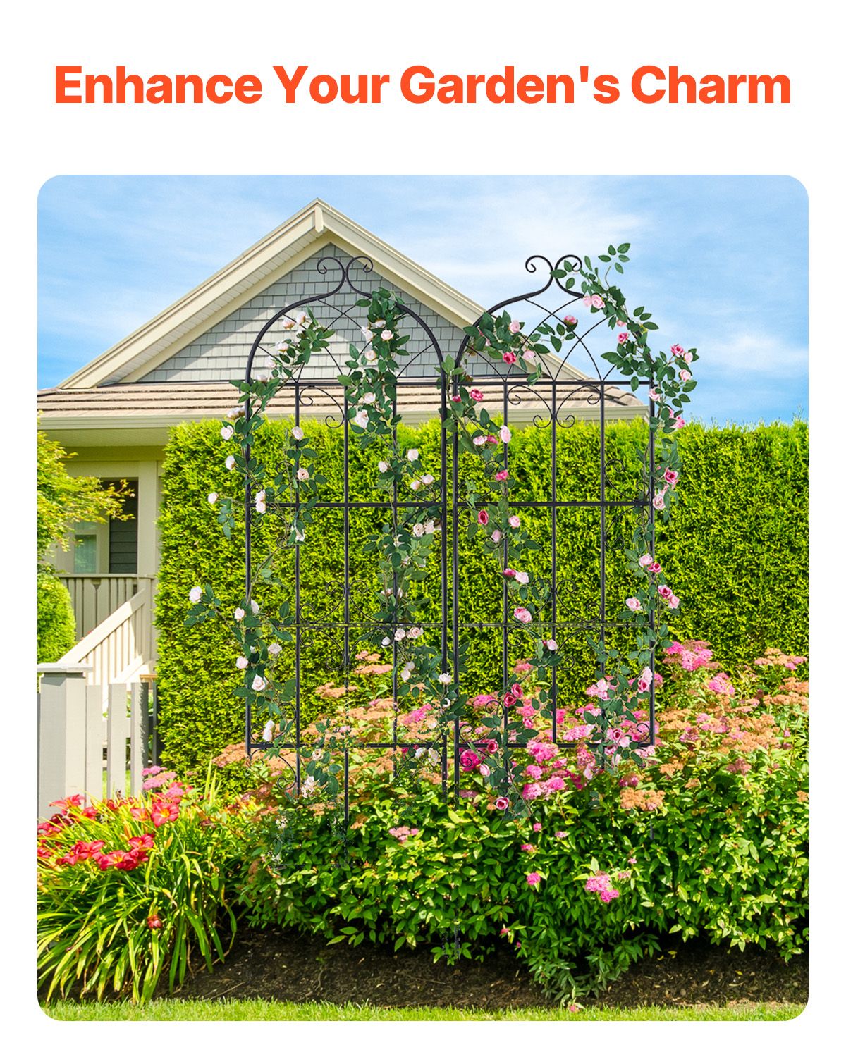 VEVOR 2 Packs Metal Garden Trellis for Climbing Plant Support 71x20 in Rustproof