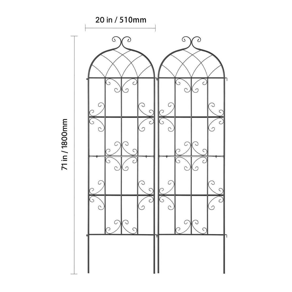 VEVOR 2 Packs Metal Garden Trellis for Climbing Plant Support 71x20 in Rustproof