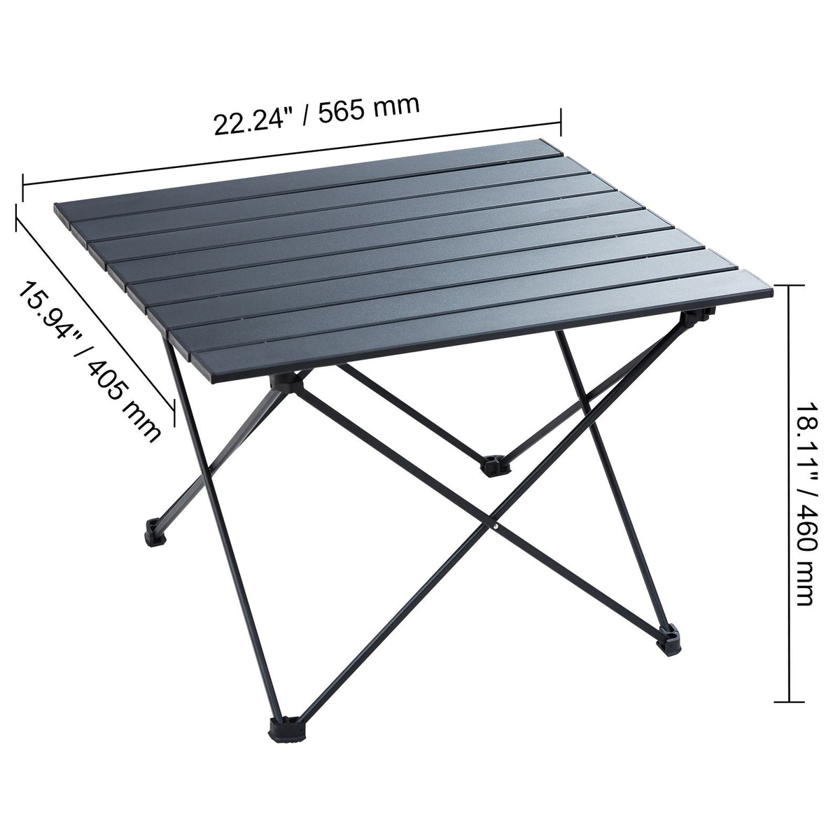 VEVOR Folding Camping Table, Outdoor Portable Side Tables, Lightweight Fold Up Table, Aluminum Alloy Ultra Compact Work Table with Carry Bag, For Cooking, Beach, Picnic, Travel, 22.2x15.9 inch, Black
