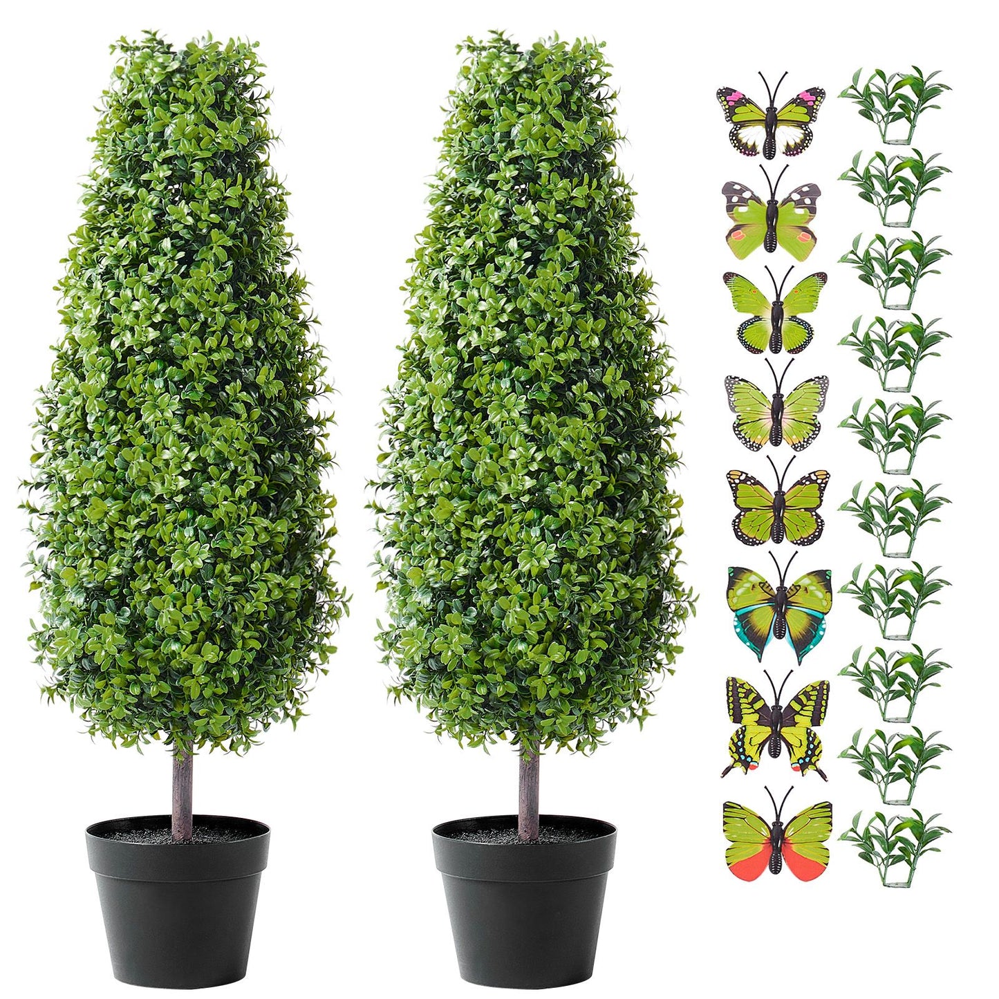 VEVOR 2 Pack 91.4cm Artificial Boxwood Topiary Tree Faux Plant UV Decor In/Outdoor
