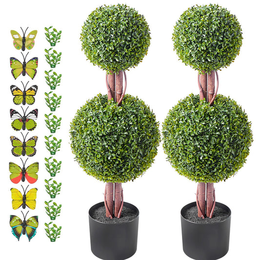 VEVOR 2 Pack 91.4cm Artificial Boxwood Topiary Tree Faux Plant UV Decor In/Outdoor