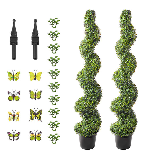 VEVOR 2 Pack 152.4cm Artificial Boxwood Topiary Tree Faux Plant UV Decor In/Outdoor