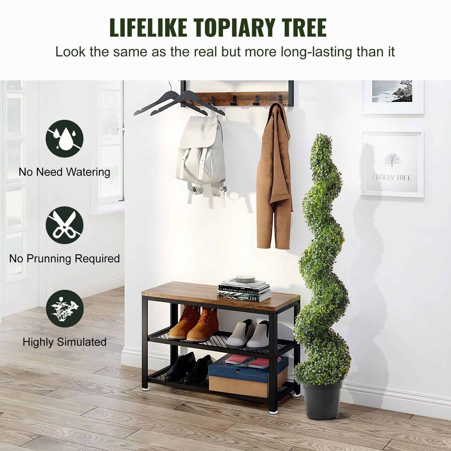 VEVOR 2 Pack 152.4cm Artificial Boxwood Topiary Tree Faux Plant UV Decor In/Outdoor