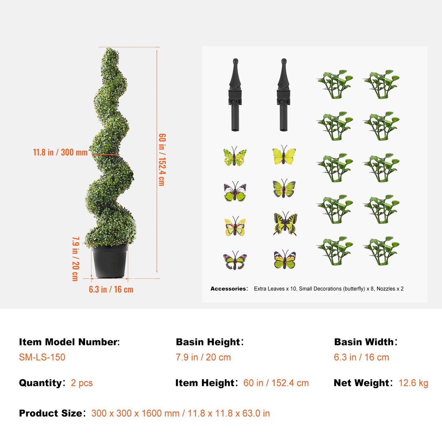 VEVOR 2 Pack 152.4cm Artificial Boxwood Topiary Tree Faux Plant UV Decor In/Outdoor
