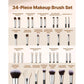 34-Piece Makeup Brush Set, Professional Brushes Kit for Foundation Blending Eyeshadow Concealer Blush - with Soft Bristles, Ergonomic Wood Handle, Travel-Friendly Case Included