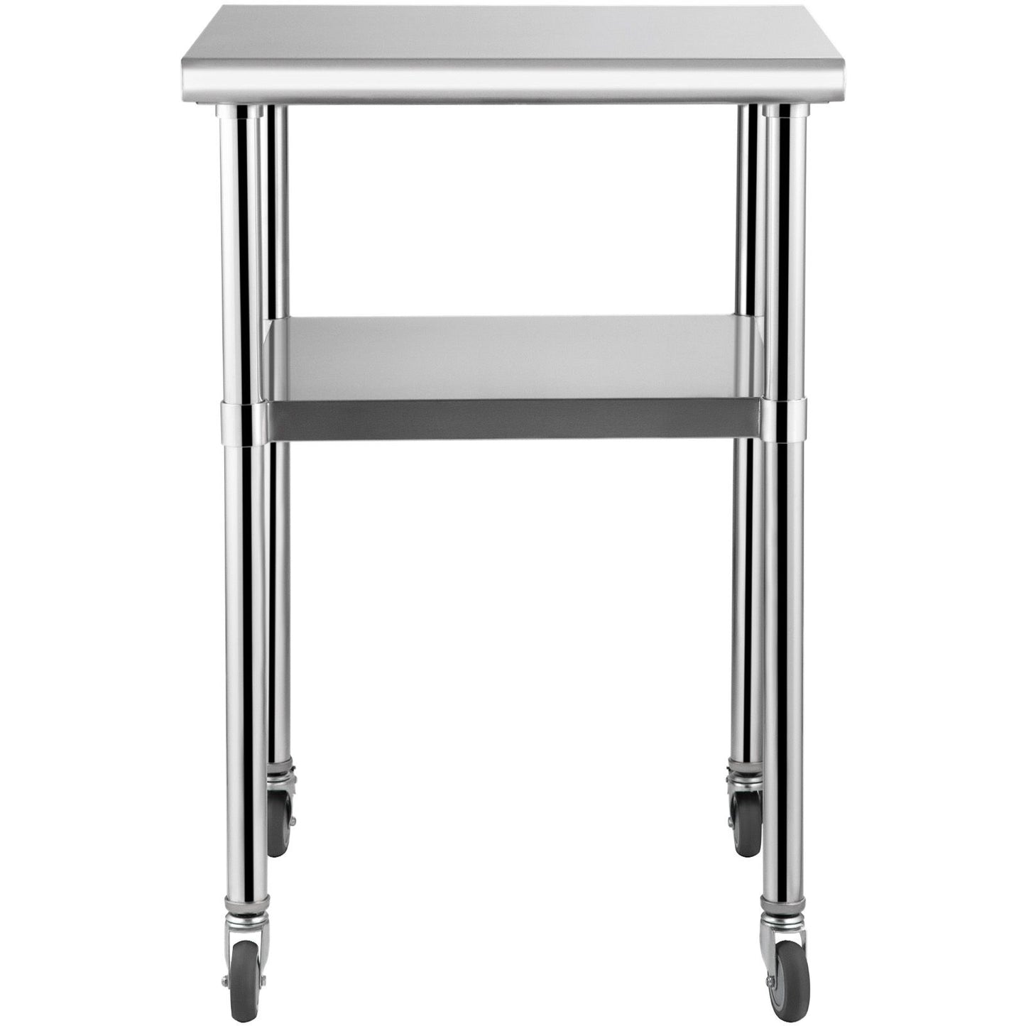 VEVOR Stainless Steel Prep Table, 61 x 61 x 91.4 cm, 600lbs Load Capacity Heavy Duty Metal Worktable with Adjustable Undershelf & Universal Wheels, Commercial Workstation for Kitchen Garage Backyard