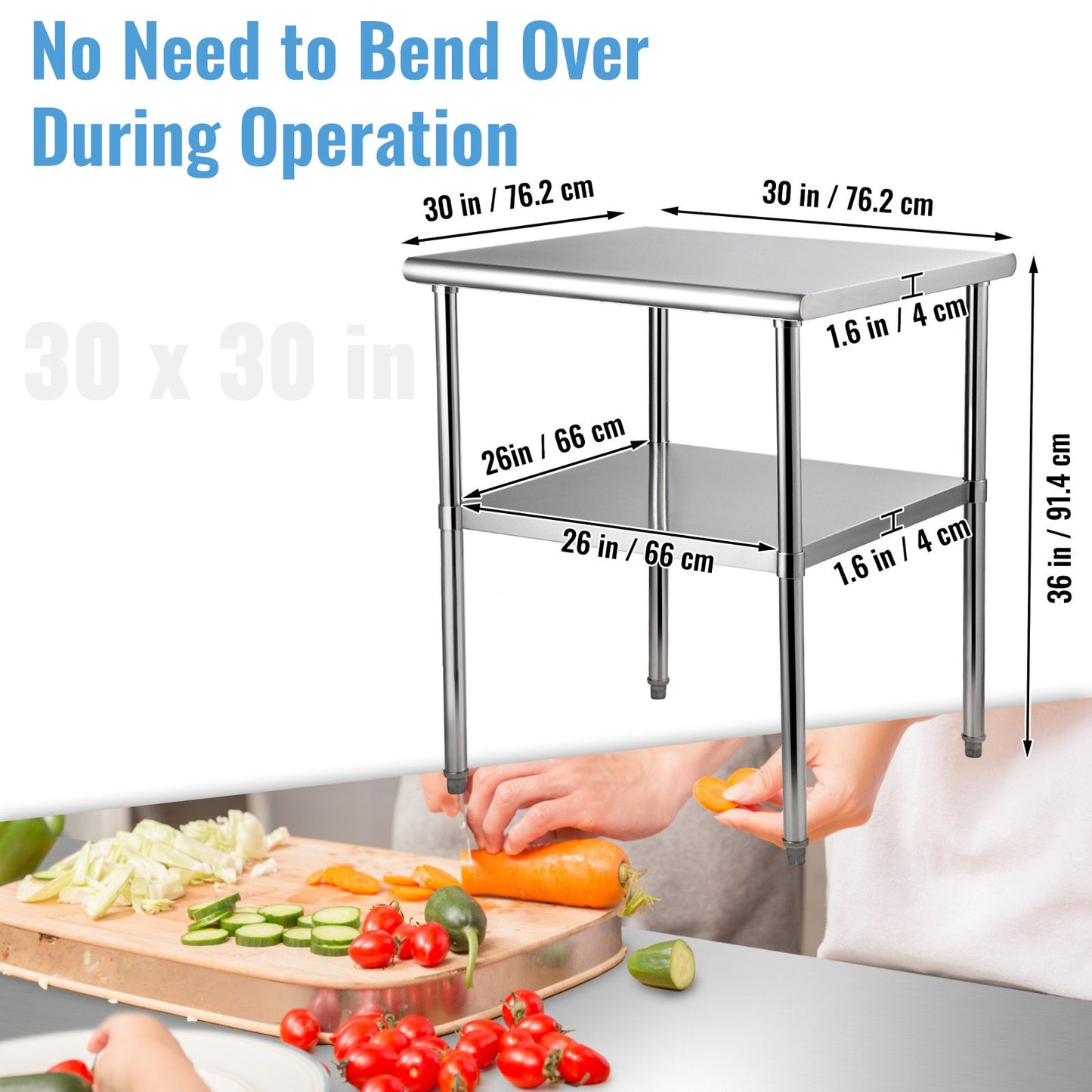VEVOR Stainless Steel Work Prep Table Commercial Food Prep Table 30x30x36in