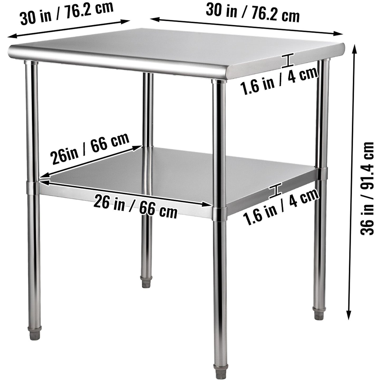 VEVOR Stainless Steel Work Prep Table Commercial Food Prep Table 30x30x36in
