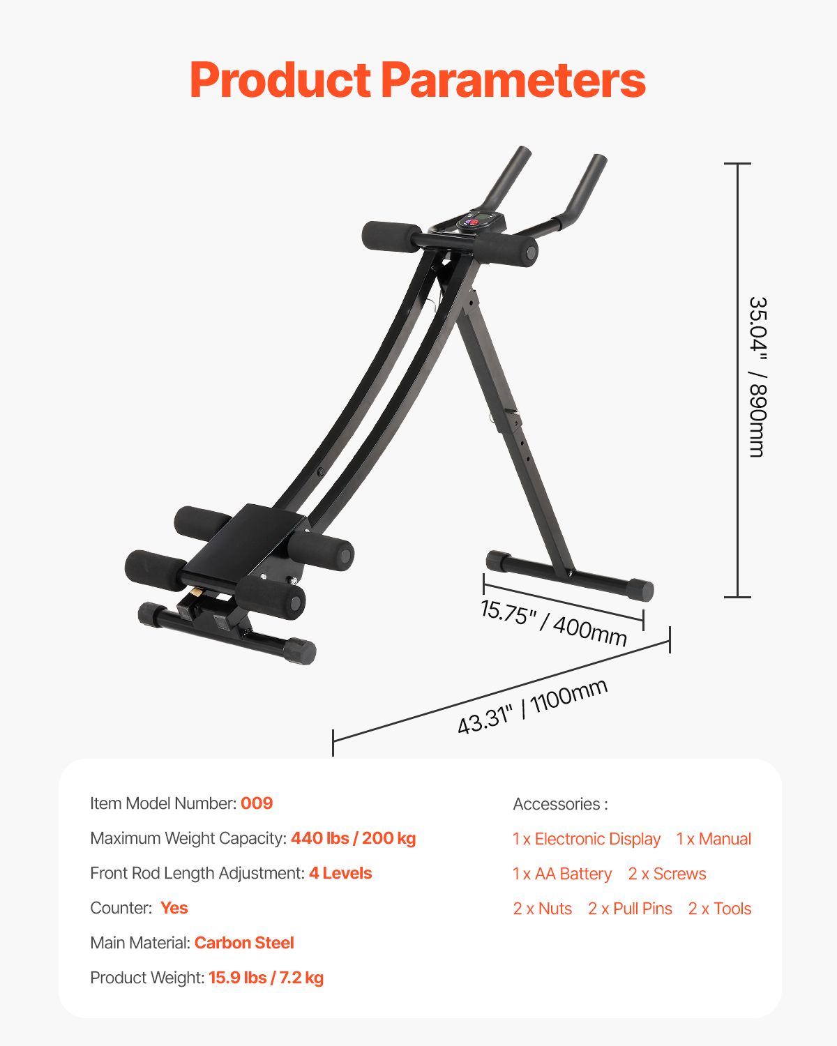 VEVOR AB Workout Machine Equipment Home Gym Core Abdominal Trainers Adjustable