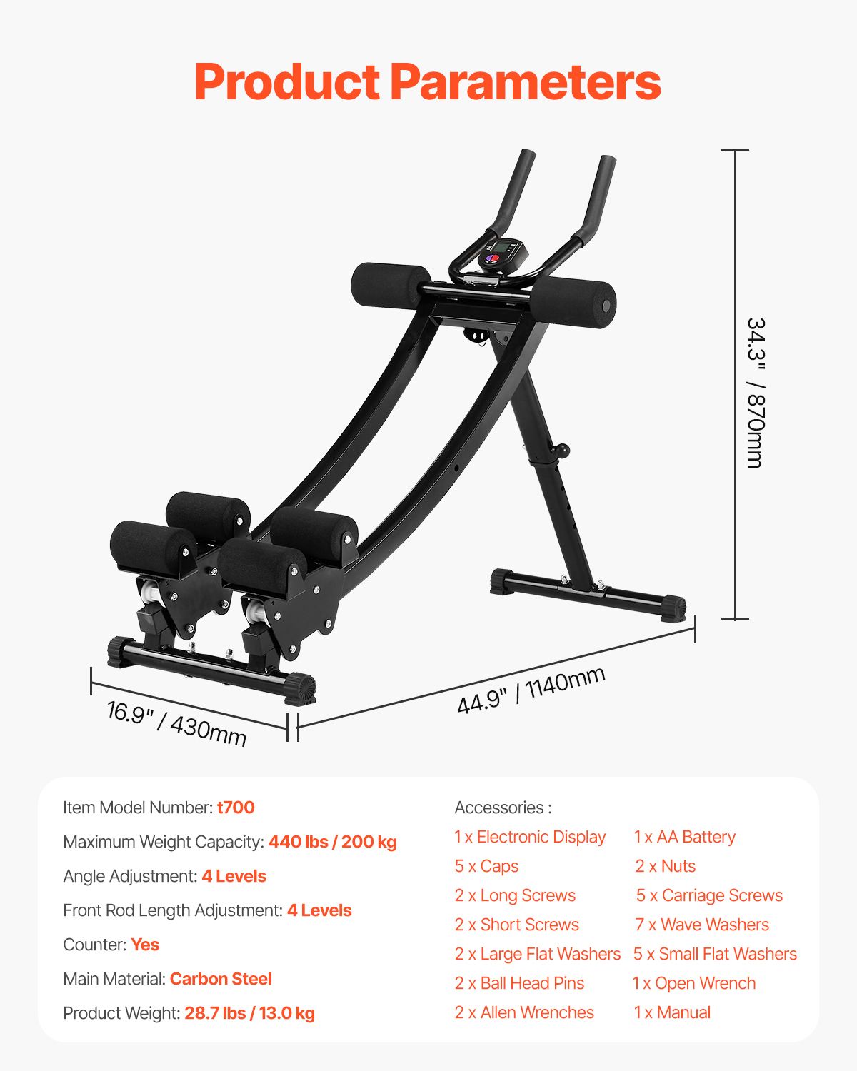 VEVOR AB Workout Machine Equipment Home Gym Core Abdominal Trainers Dual-track