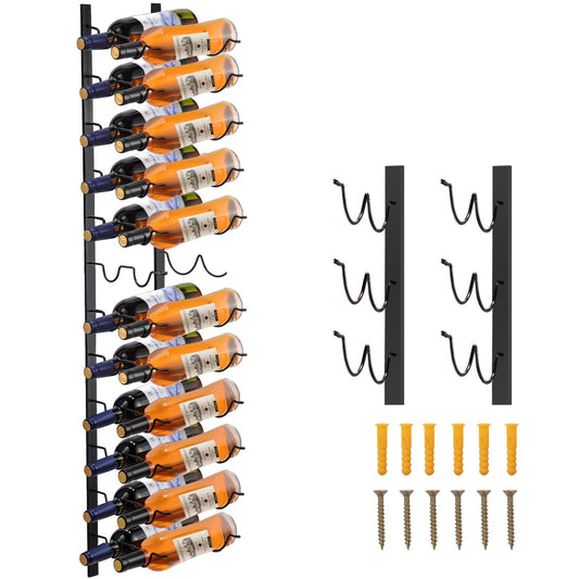 VEVOR Wall Mounted Wine Rack, 12x2 Bottles Wine Holder Towel Rack, Black Steel Vertical Wine Rack, Modern Decorative Wall Mounted Wine Bottle Holder, Forward Design Simple Storage Wall Rack 48x11x1 In