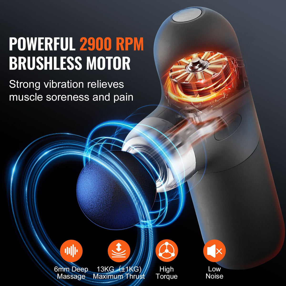 VEVOR Massage Gun Deep Tissue, Percussion Muscle Massager for Athletes - with 4 Speed Levels & 4 Massage Heads, 7.4V 2500mAh Batteries, Handheld Mini Massage Gun for Pain Relief, Muscle Relaxation