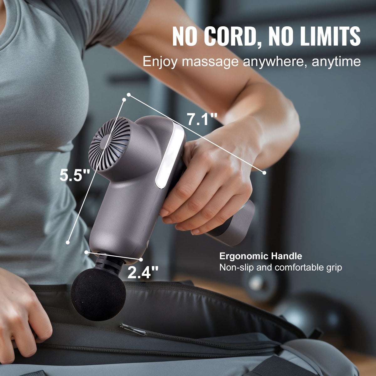 VEVOR Massage Gun Deep Tissue, Percussion Muscle Massager for Athletes - with 5 Speed Levels & 6 Massage Heads, 7.4V 2500mAh Batteries, Handheld Electric Massage Gun for Pain Relief, Muscle Relaxation