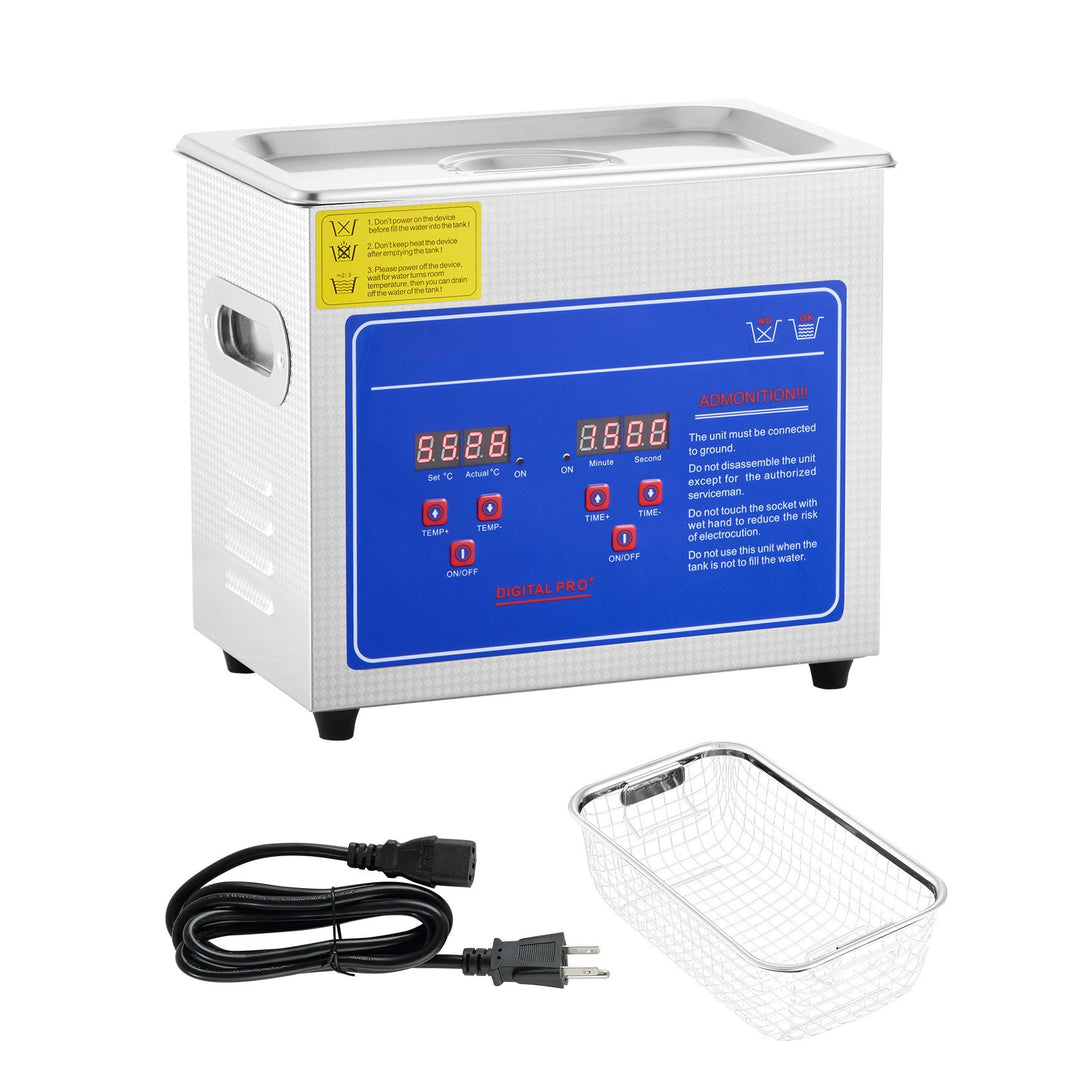 VEVOR Ultrasonic Cleaner Machine 3L Stainless Steel Ultrasonic Cleaning Machine Digital Heater Timer Jewelry Cleaning for Commercial Personal Home Use (3L)