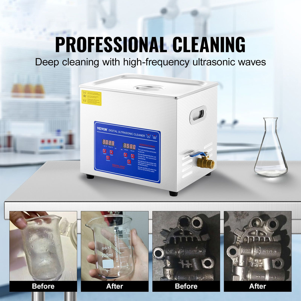 VEVOR Ultrasonic Cleaner 10L Jewelry Cleaning with Digital Timer Ultrasonic Cleaning Machine for Jewellery Rings Watches Eyeglasses Dentures Coins Metal Parts Commercial and Home Use Silver