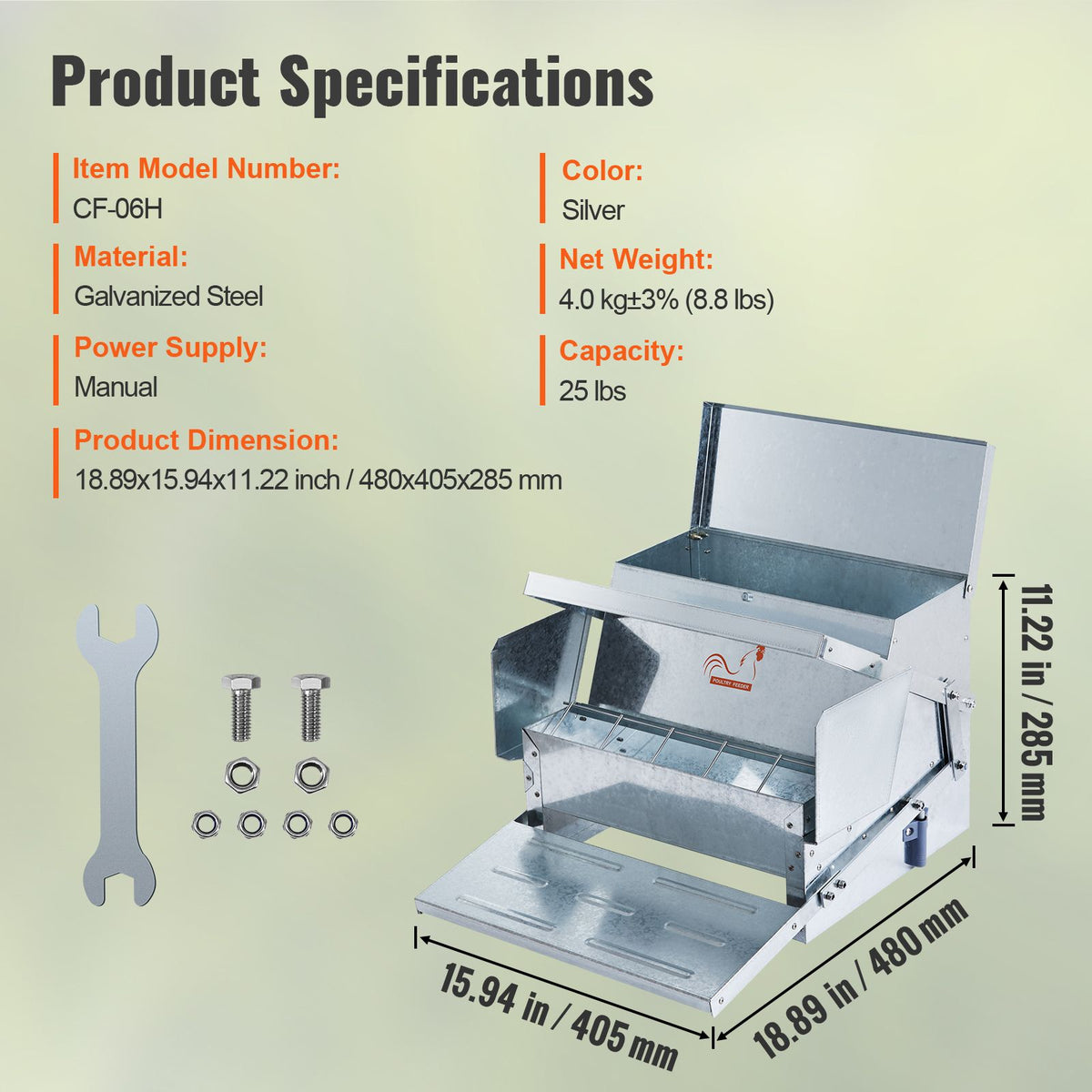 VEVOR Automatic Chicken Feeder Galvanized Steel Poultry Feeder 25 lb 10 Chickens