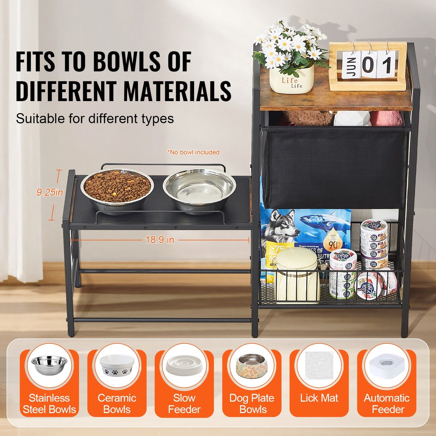VEVOR Pet Feeding Station with Storage Dog Food & Toy Organizer Raised Dog Bowls