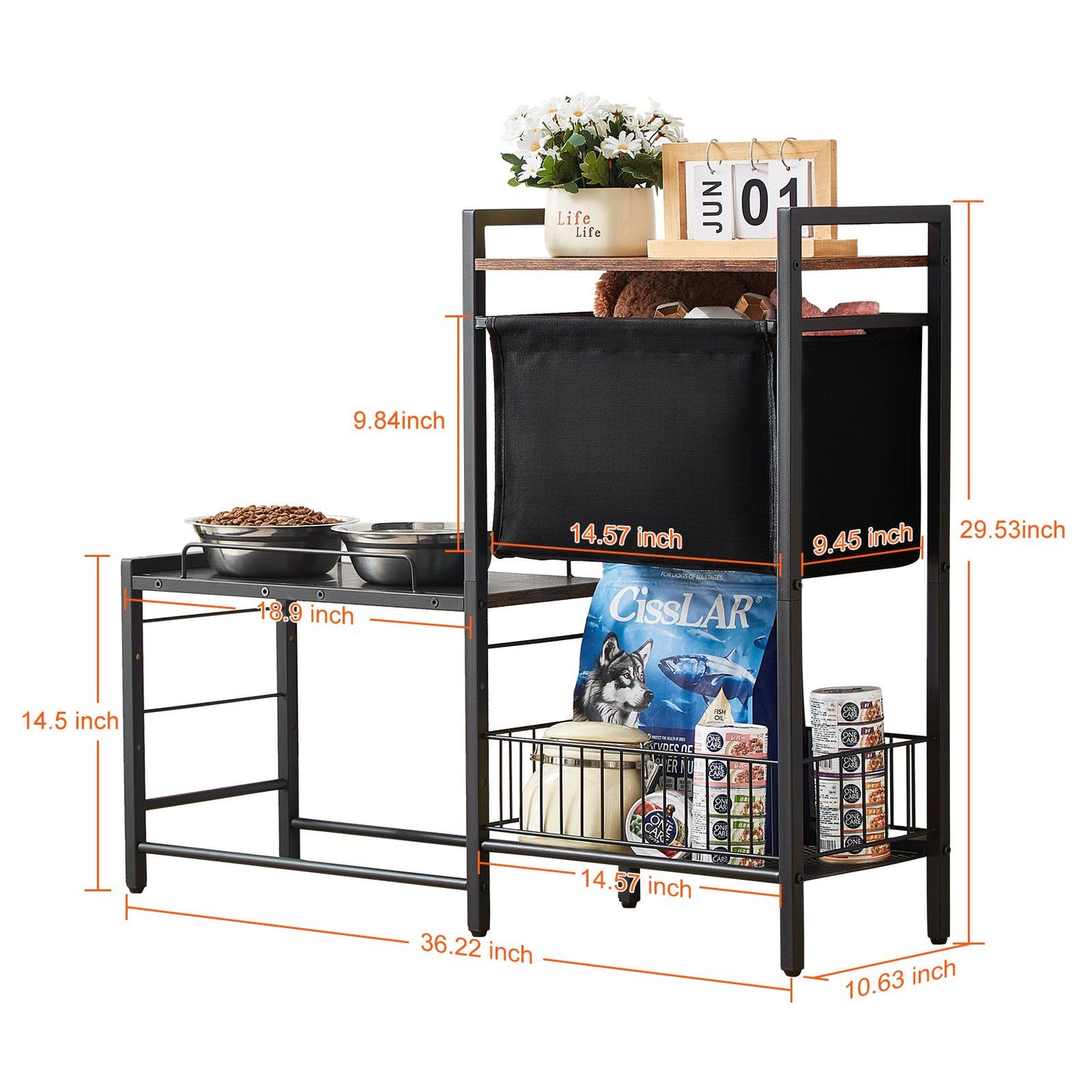 VEVOR Pet Feeding Station with Storage Dog Food & Toy Organizer Raised Dog Bowls