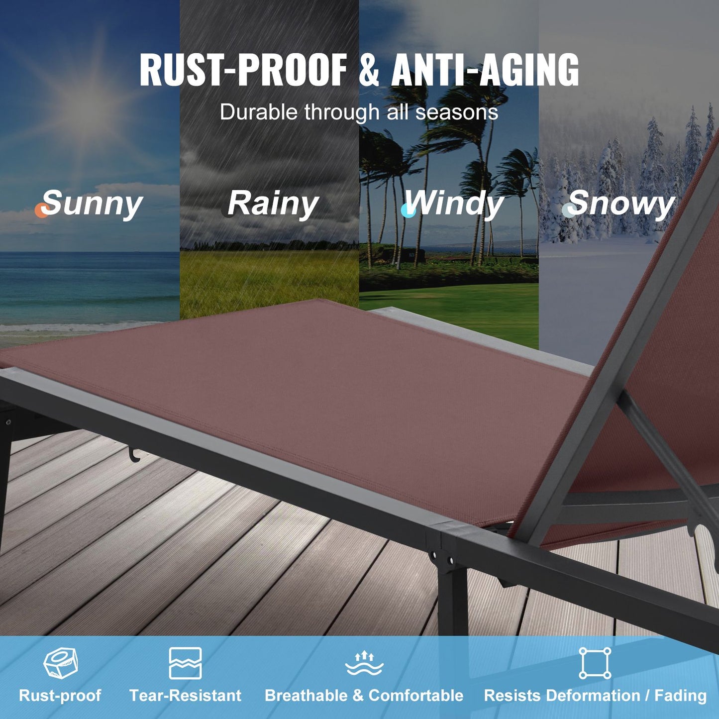VEVOR Chaise Lounge Chair Outdoor Patio Lounge Chair Adjustable 5-Position 2 pcs