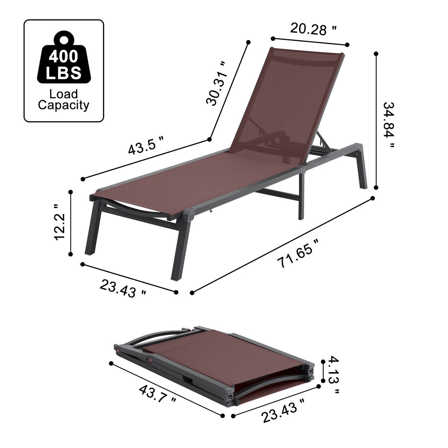 VEVOR Chaise Lounge Chair Outdoor Patio Lounge Chair Adjustable 5-Position 2 pcs
