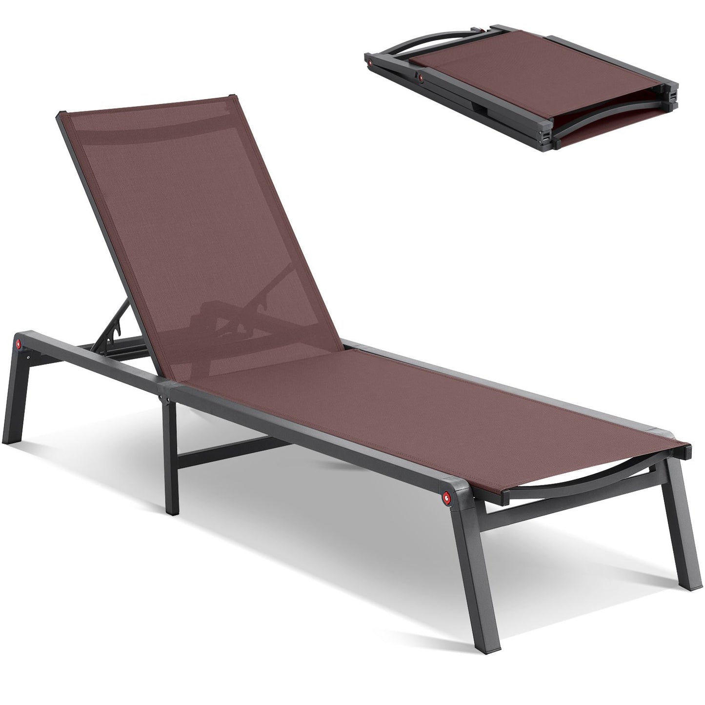 VEVOR Chaise Lounge Chair Outdoor Patio Lounge Chair Adjustable 5-Position 2 pcs
