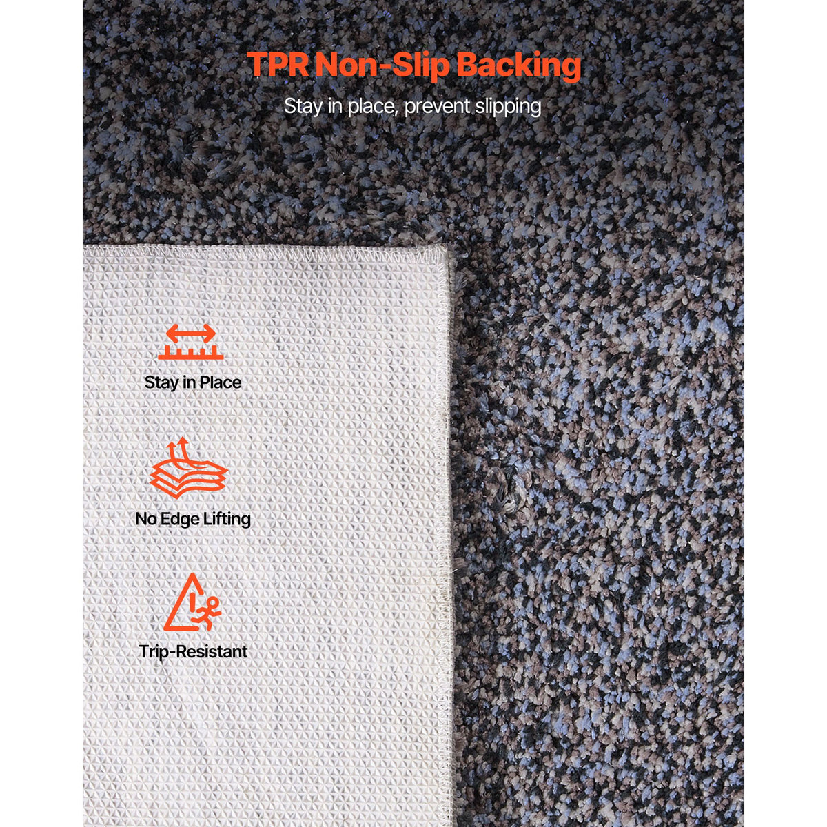 Indoor Plush Area Rugs, 2.74 x 3.66 m Plush Carpet, Area Rugs Furry with Long Plushs Pile, Thick & Durable High-Pile Rug for High-Traffic Areas, Non-Shedding & Non-Slip Backing, Blue-Gray