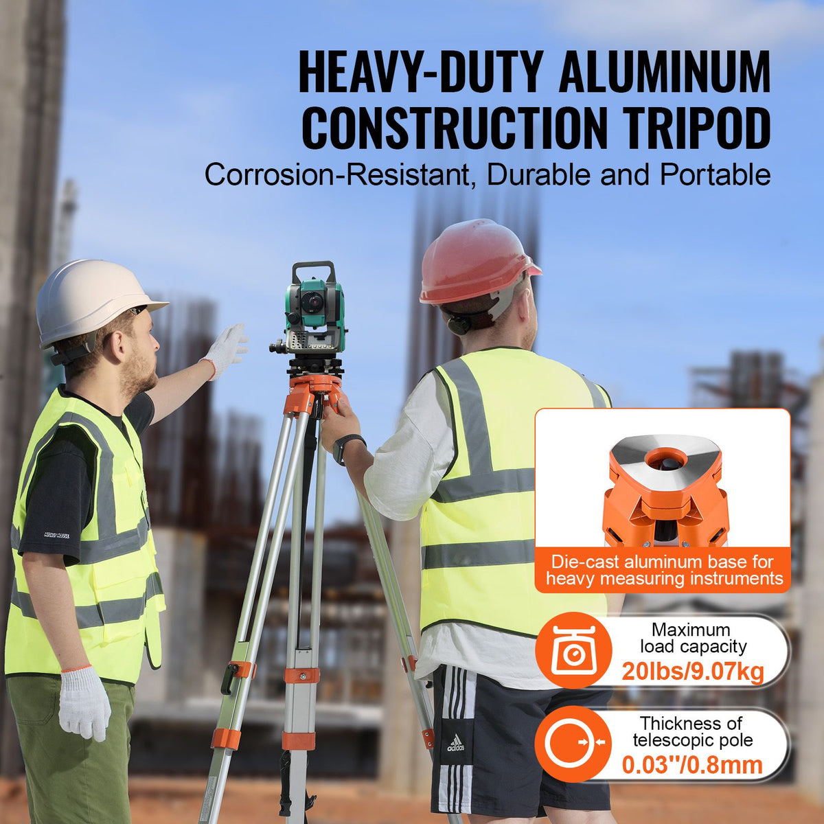Laser Level Tripod Stand 5/8"-11 Thread 16.53-65.55 in Height Adjustment